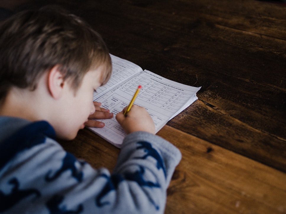 Child completing homework