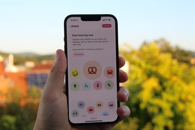 Language learning app on phone screen