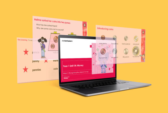 Ark Curriculum Plus resources on a stylised laptop screen.