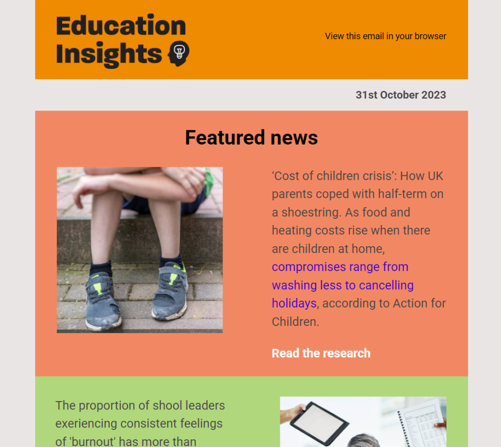 A preview image of the Education Insights newsletter
