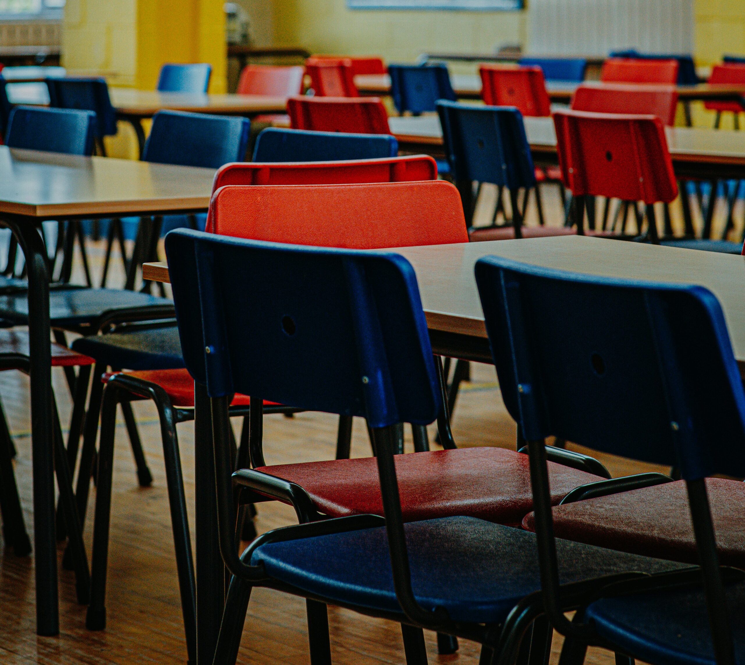 Colourful chairs in a classroom